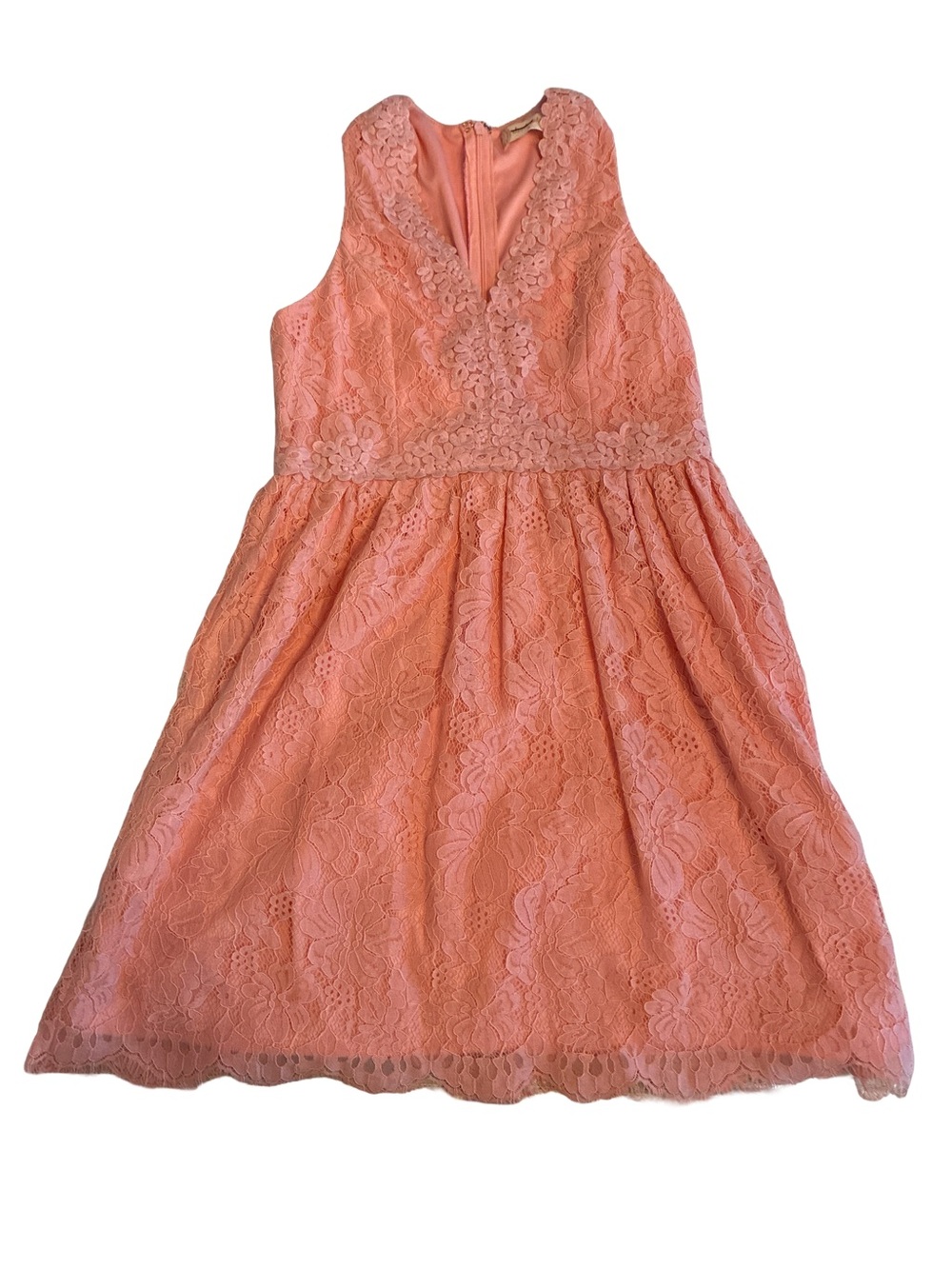 Coral Lace V-Neck Party Dress